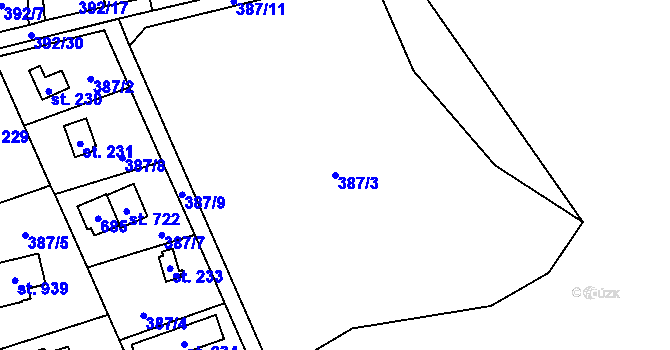 Parcela st. 387/3 v KÚ Štiřín, Katastrální mapa