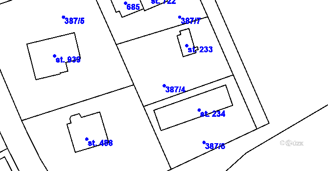 Parcela st. 387/4 v KÚ Štiřín, Katastrální mapa