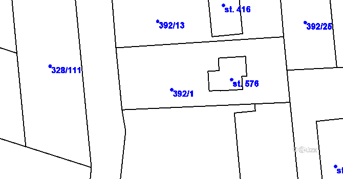 Parcela st. 392/1 v KÚ Štiřín, Katastrální mapa