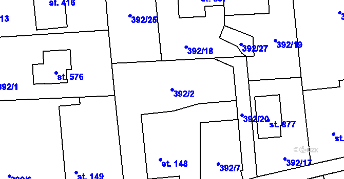 Parcela st. 392/2 v KÚ Štiřín, Katastrální mapa