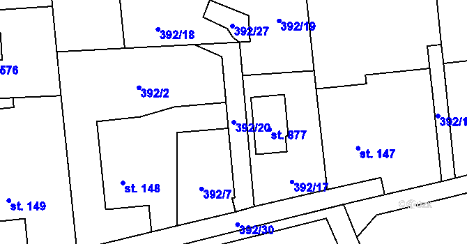 Parcela st. 392/20 v KÚ Štiřín, Katastrální mapa