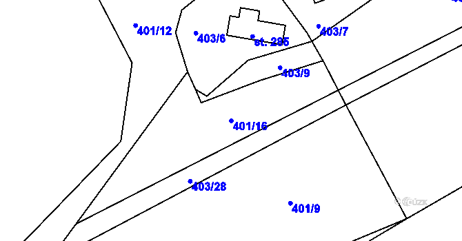 Parcela st. 401/16 v KÚ Štiřín, Katastrální mapa