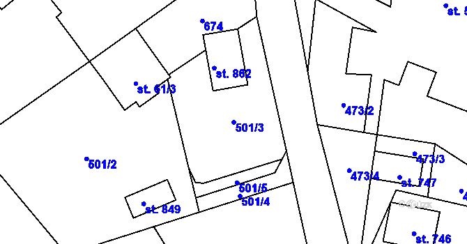 Parcela st. 501/3 v KÚ Štiřín, Katastrální mapa