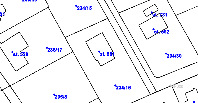 Parcela st. 581 v KÚ Štiřín, Katastrální mapa