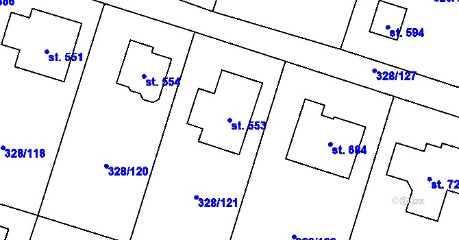 Parcela st. 553 v KÚ Štiřín, Katastrální mapa