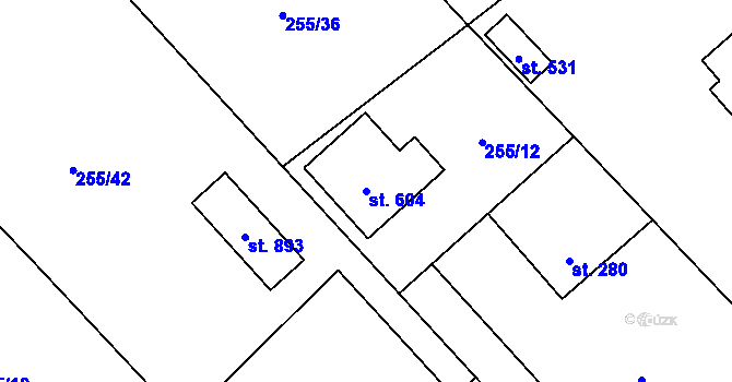Parcela st. 604 v KÚ Štiřín, Katastrální mapa