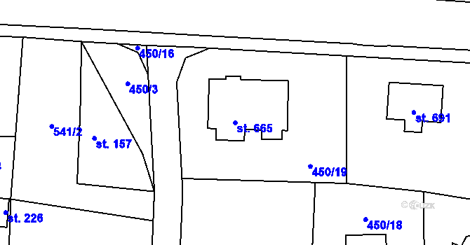 Parcela st. 665 v KÚ Štiřín, Katastrální mapa
