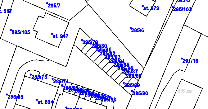 Parcela st. 285/83 v KÚ Štiřín, Katastrální mapa