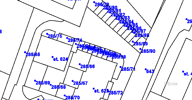 Parcela st. 285/95 v KÚ Štiřín, Katastrální mapa
