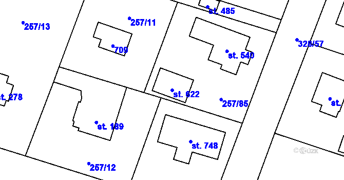 Parcela st. 622 v KÚ Štiřín, Katastrální mapa