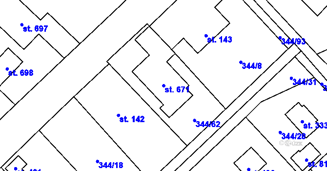Parcela st. 671 v KÚ Štiřín, Katastrální mapa