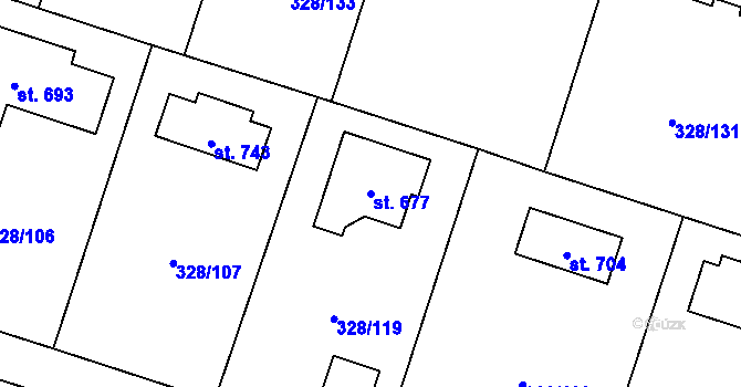 Parcela st. 677 v KÚ Štiřín, Katastrální mapa