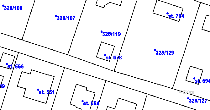 Parcela st. 678 v KÚ Štiřín, Katastrální mapa