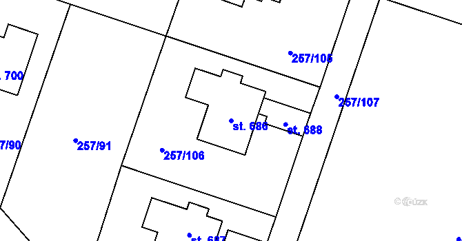 Parcela st. 686 v KÚ Štiřín, Katastrální mapa