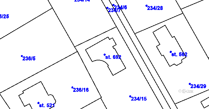 Parcela st. 692 v KÚ Štiřín, Katastrální mapa