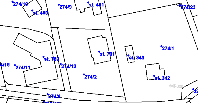 Parcela st. 701 v KÚ Štiřín, Katastrální mapa