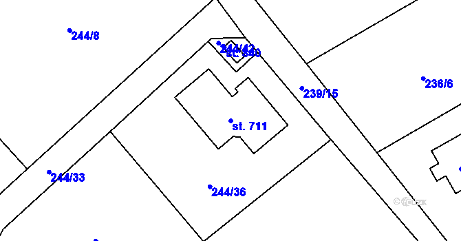 Parcela st. 711 v KÚ Štiřín, Katastrální mapa