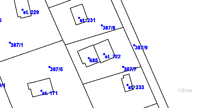 Parcela st. 722 v KÚ Štiřín, Katastrální mapa