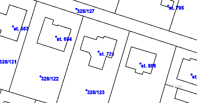 Parcela st. 721 v KÚ Štiřín, Katastrální mapa