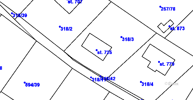Parcela st. 725 v KÚ Štiřín, Katastrální mapa