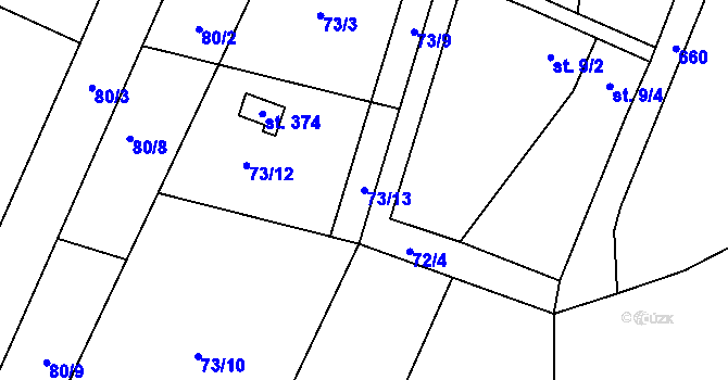 Parcela st. 73/13 v KÚ Štiřín, Katastrální mapa