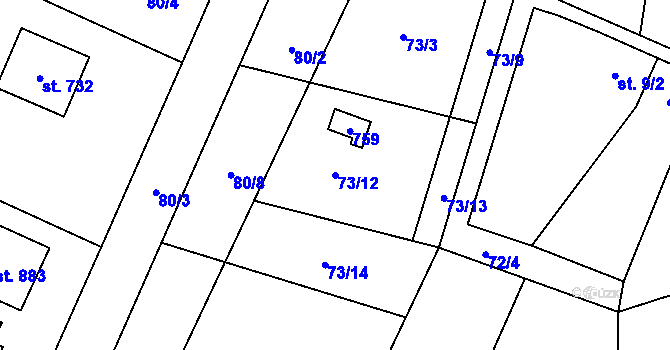 Parcela st. 73/12 v KÚ Štiřín, Katastrální mapa