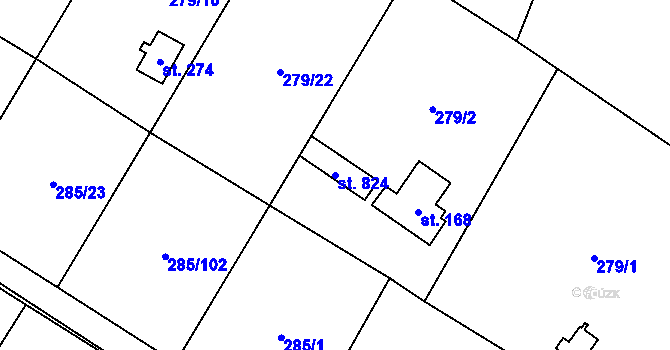 Parcela st. 824 v KÚ Štiřín, Katastrální mapa