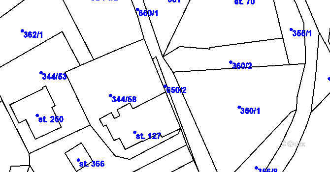 Parcela st. 650/2 v KÚ Štiřín, Katastrální mapa