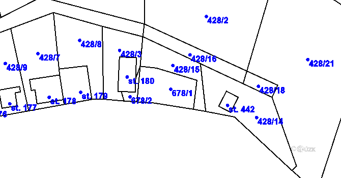 Parcela st. 678/1 v KÚ Štiřín, Katastrální mapa