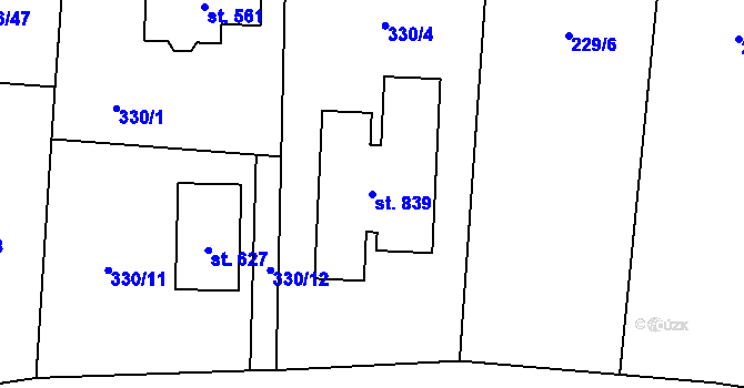 Parcela st. 839 v KÚ Štiřín, Katastrální mapa