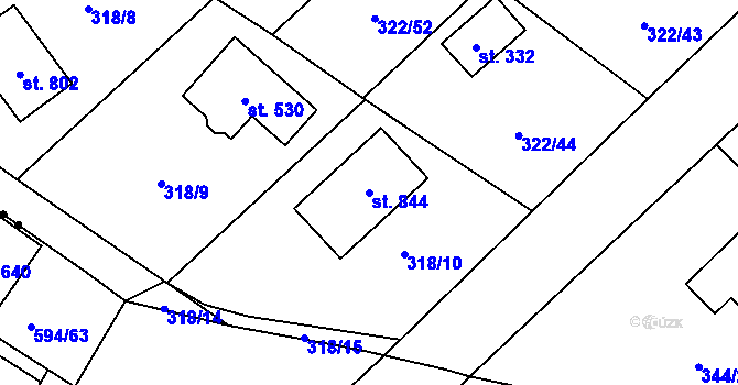 Parcela st. 844 v KÚ Štiřín, Katastrální mapa