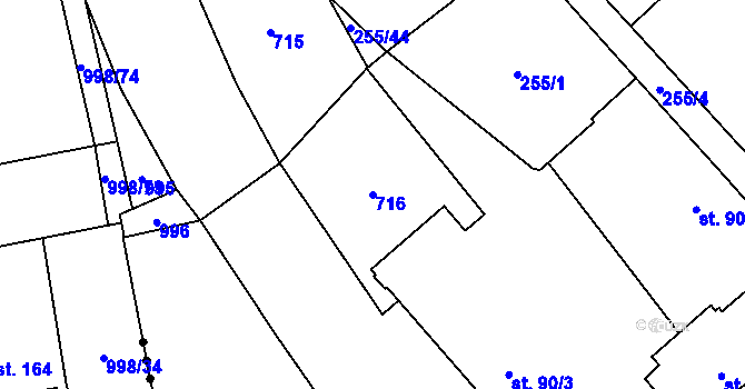 Parcela st. 716 v KÚ Štiřín, Katastrální mapa