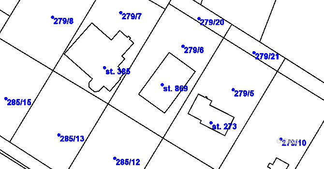 Parcela st. 869 v KÚ Štiřín, Katastrální mapa