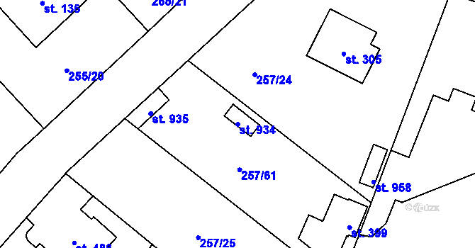 Parcela st. 934 v KÚ Štiřín, Katastrální mapa