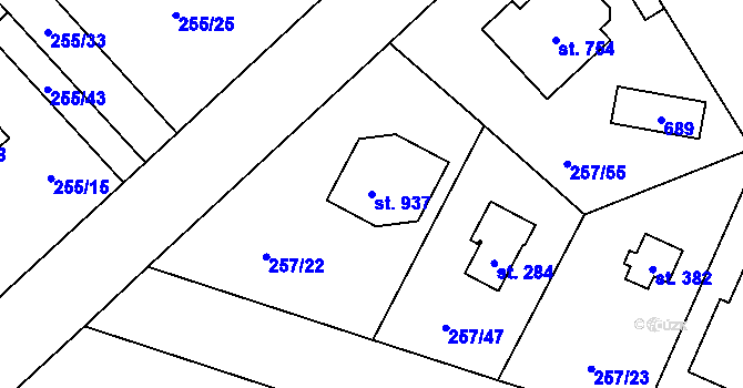 Parcela st. 937 v KÚ Štiřín, Katastrální mapa