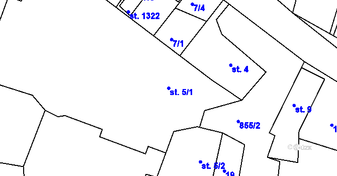 Parcela st. 5/1 v KÚ Těptín, Katastrální mapa