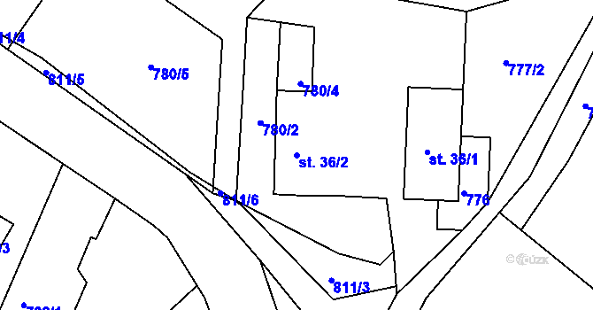 Parcela st. 36/2 v KÚ Těptín, Katastrální mapa