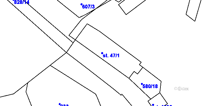 Parcela st. 47/1 v KÚ Těptín, Katastrální mapa
