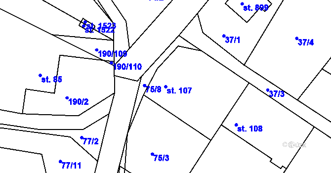 Parcela st. 107 v KÚ Těptín, Katastrální mapa