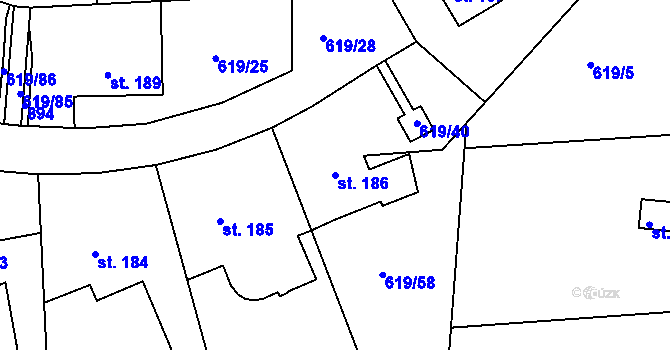 Parcela st. 186 v KÚ Těptín, Katastrální mapa