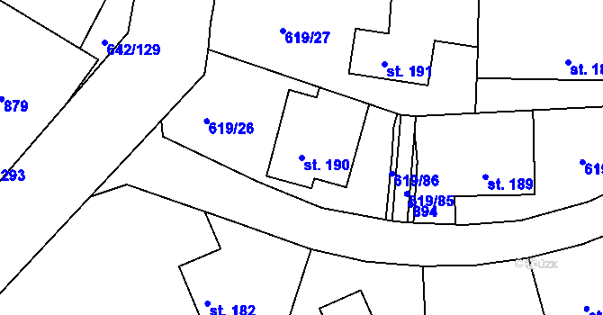 Parcela st. 190 v KÚ Těptín, Katastrální mapa