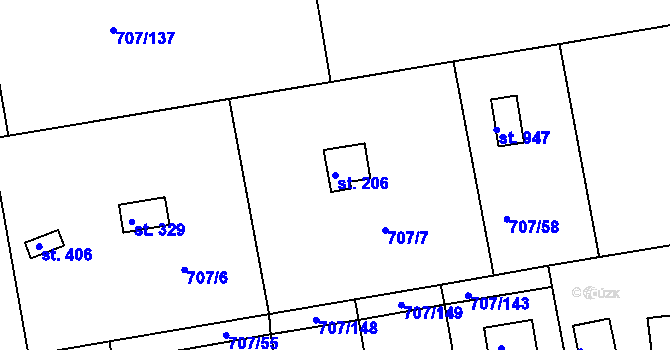 Parcela st. 206 v KÚ Těptín, Katastrální mapa