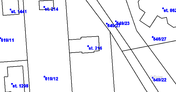 Parcela st. 216 v KÚ Těptín, Katastrální mapa