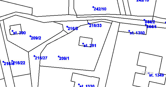 Parcela st. 291 v KÚ Těptín, Katastrální mapa