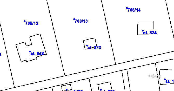 Parcela st. 323 v KÚ Těptín, Katastrální mapa