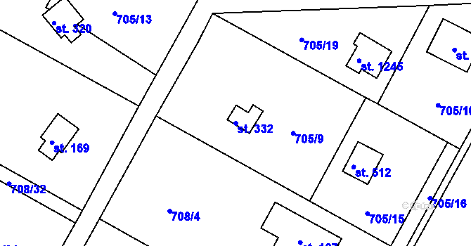 Parcela st. 332 v KÚ Těptín, Katastrální mapa