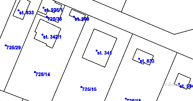 Parcela st. 341 v KÚ Těptín, Katastrální mapa