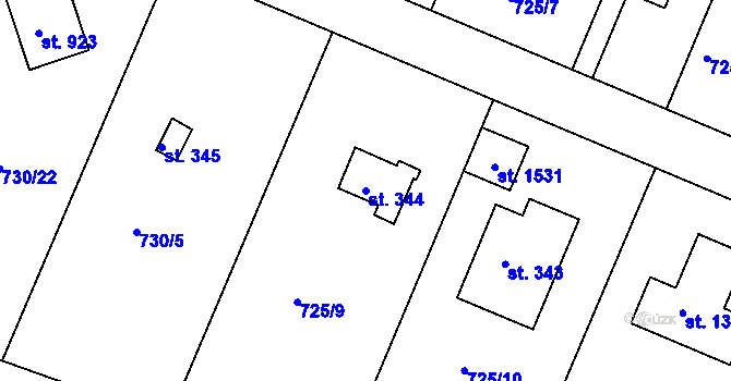 Parcela st. 344 v KÚ Těptín, Katastrální mapa