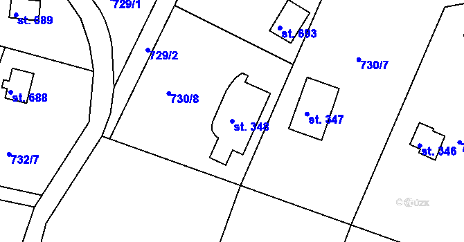 Parcela st. 348 v KÚ Těptín, Katastrální mapa
