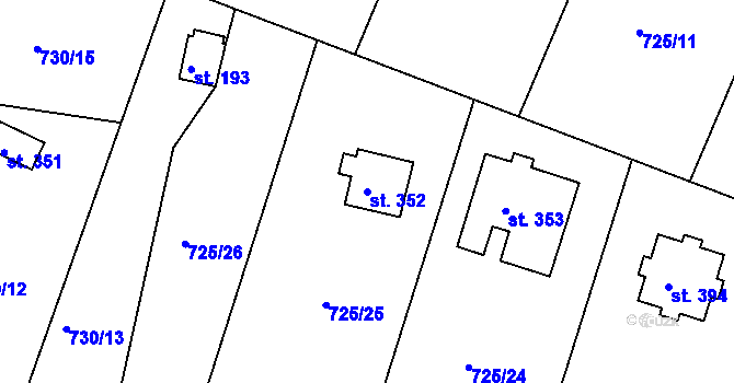 Parcela st. 352 v KÚ Těptín, Katastrální mapa